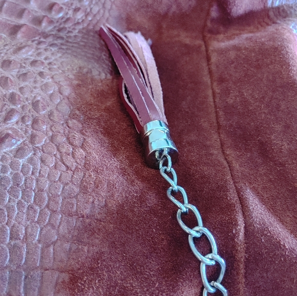 Anna Morellini Dark Red Suede Leather Crocodile Hobo Bag - Picture 3 of 16